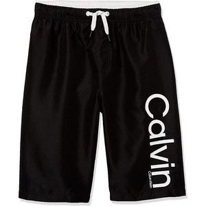 Calvin Klein Solid Black Boys' Swim Trunk with UPF 50+ Sun Protection, 14-16, Bl